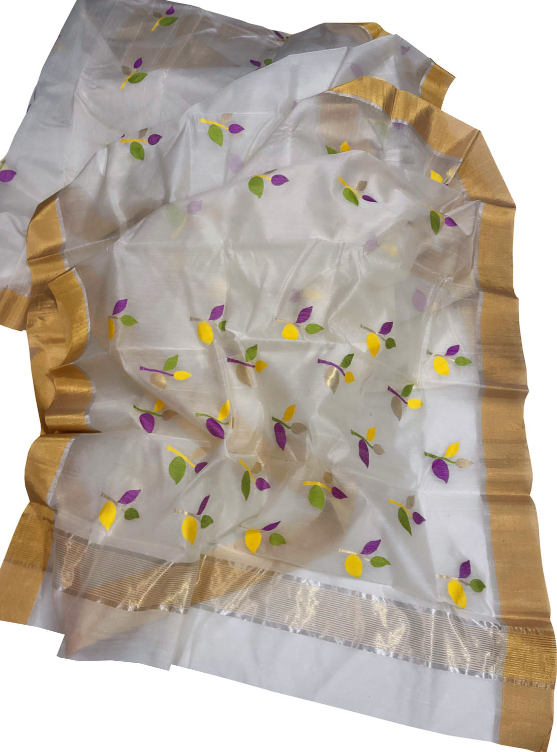 Elegant Off White Chanderi Handloom Silk Cotton Saree - Luxurion World