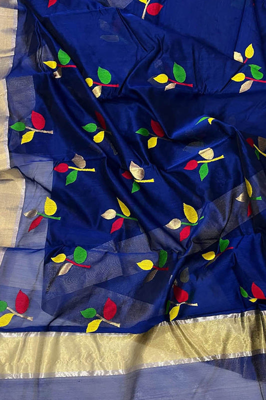 Elegant Blue Chanderi Handloom Silk Cotton Saree - Luxurion World