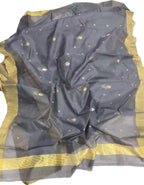 Elegant Grey Chanderi Handloom Silk Cotton Saree - Luxurion World
