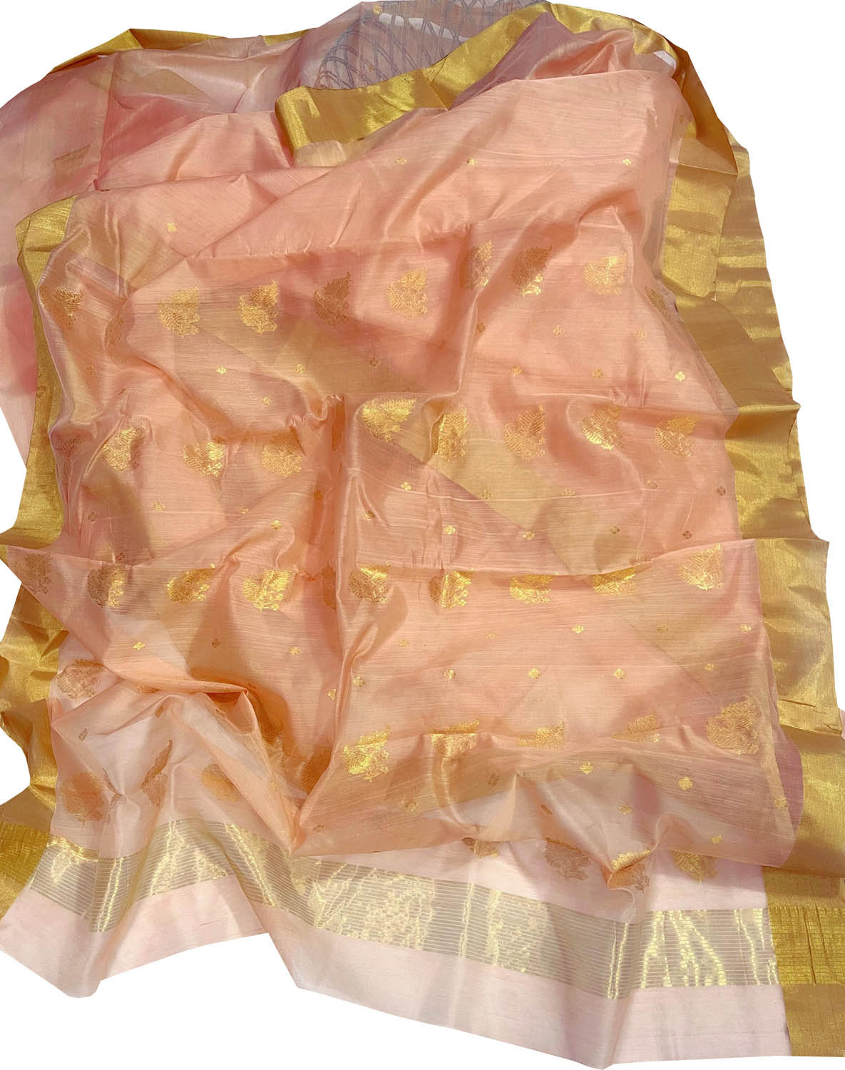 Elegant Peach Chanderi Handloom Silk Cotton Saree - Luxurion World
