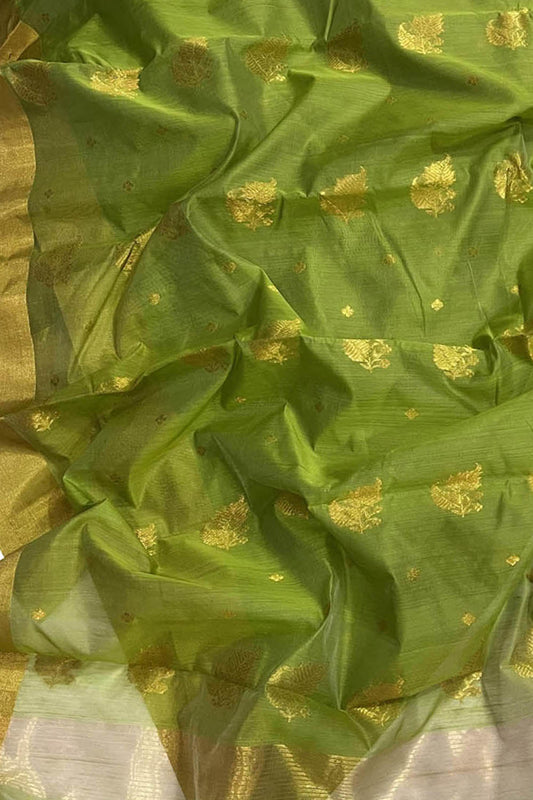 Exquisite Green Chanderi Handloom Silk Cotton Saree: A Timeless Elegance - Luxurion World