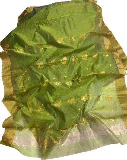Exquisite Green Chanderi Handloom Silk Cotton Saree: A Timeless Elegance - Luxurion World