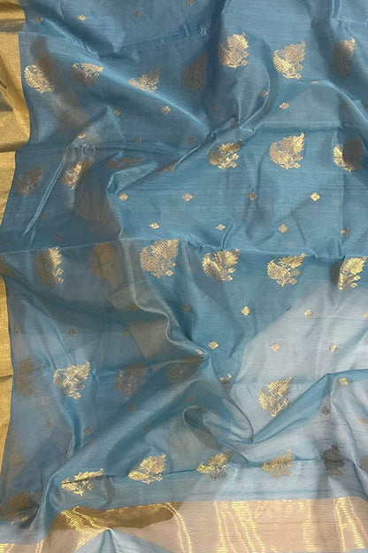 Elegant Blue Chanderi Handloom Silk Cotton Saree - Luxurion World