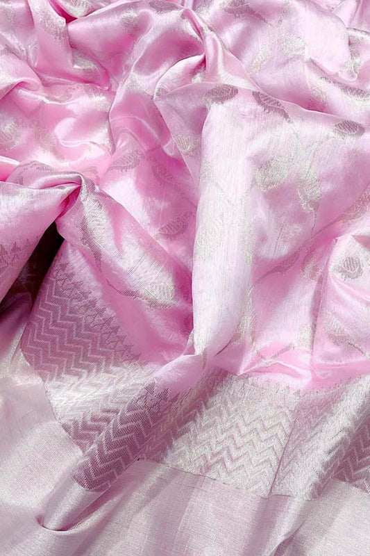 Elegant Pink Chanderi Handloom Pure Silk Saree - Luxurion World