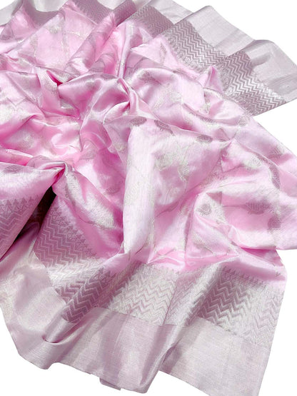 Elegant Pink Chanderi Handloom Pure Silk Saree - Luxurion World