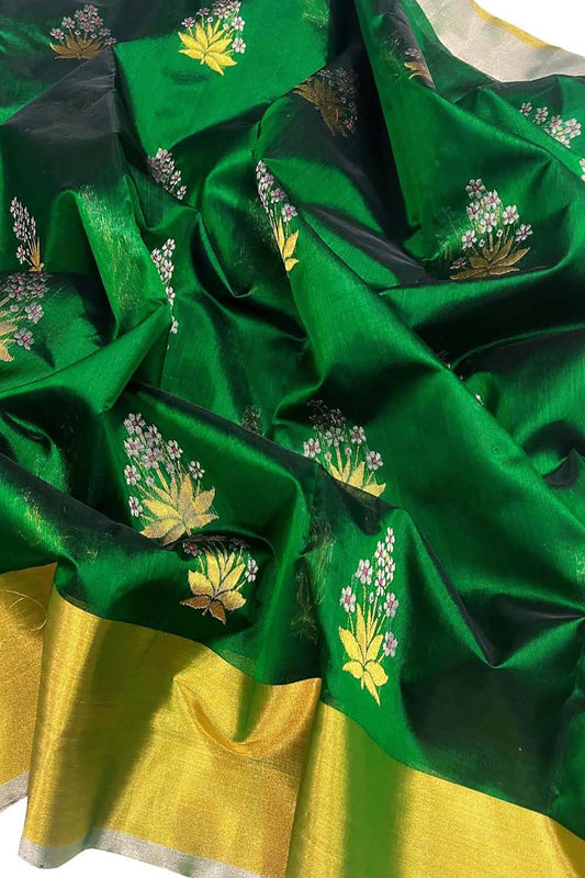 Exquisite Green Chanderi Handloom Pure Silk Saree: Timeless Elegance - Luxurion World