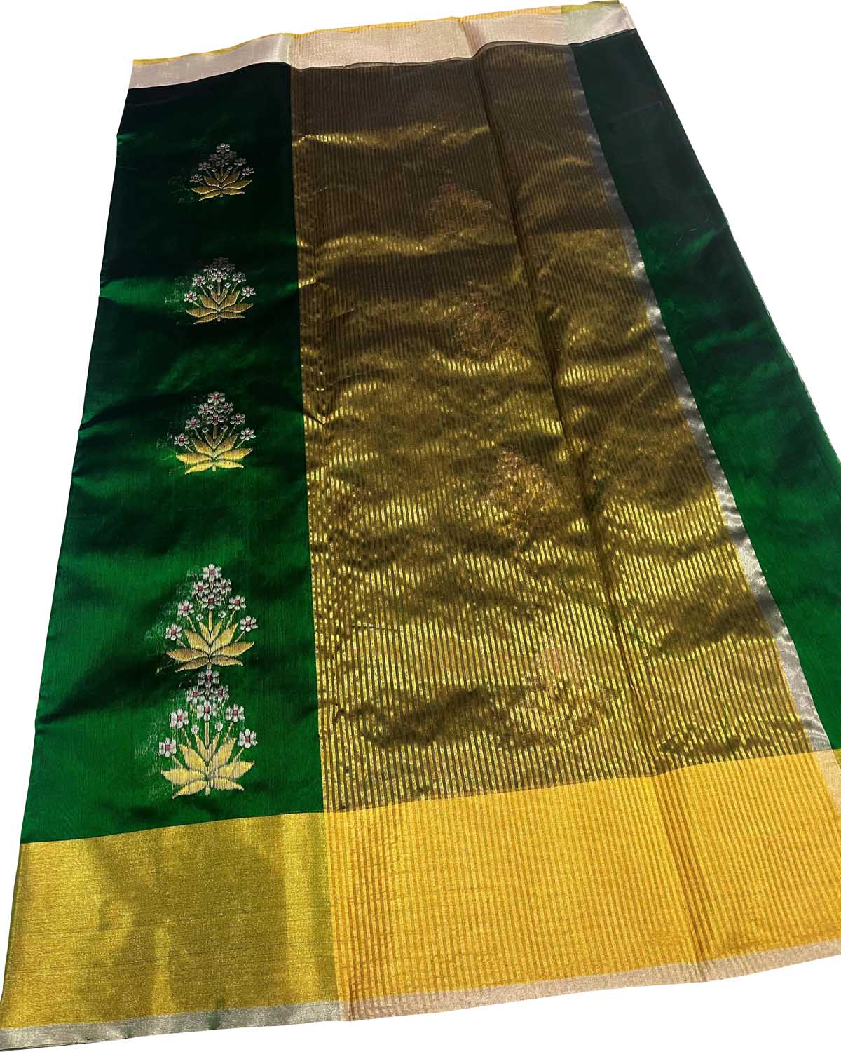 Exquisite Green Chanderi Handloom Pure Silk Saree: Timeless Elegance - Luxurion World