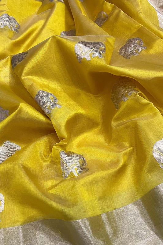 Exquisite Yellow Chanderi Handloom Pure Silk Saree: A Timeless Elegance
