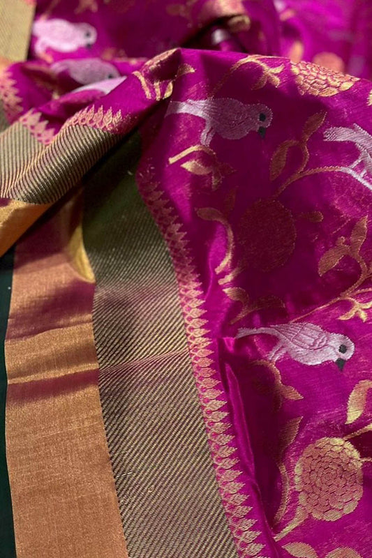 Elegant Pink Chanderi Handloom Pure Silk Saree - Luxurion World