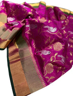 Elegant Pink Chanderi Handloom Pure Silk Saree - Luxurion World