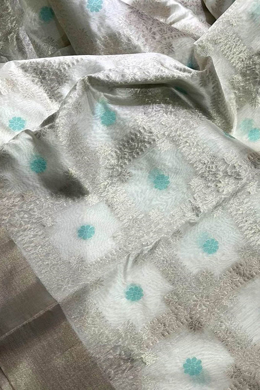 Elegant Off White Chanderi Handloom Silk Saree - Luxurion World