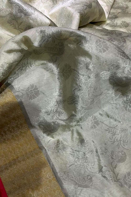 Elegant Off White Chanderi Handloom Silk Saree - Luxurion World