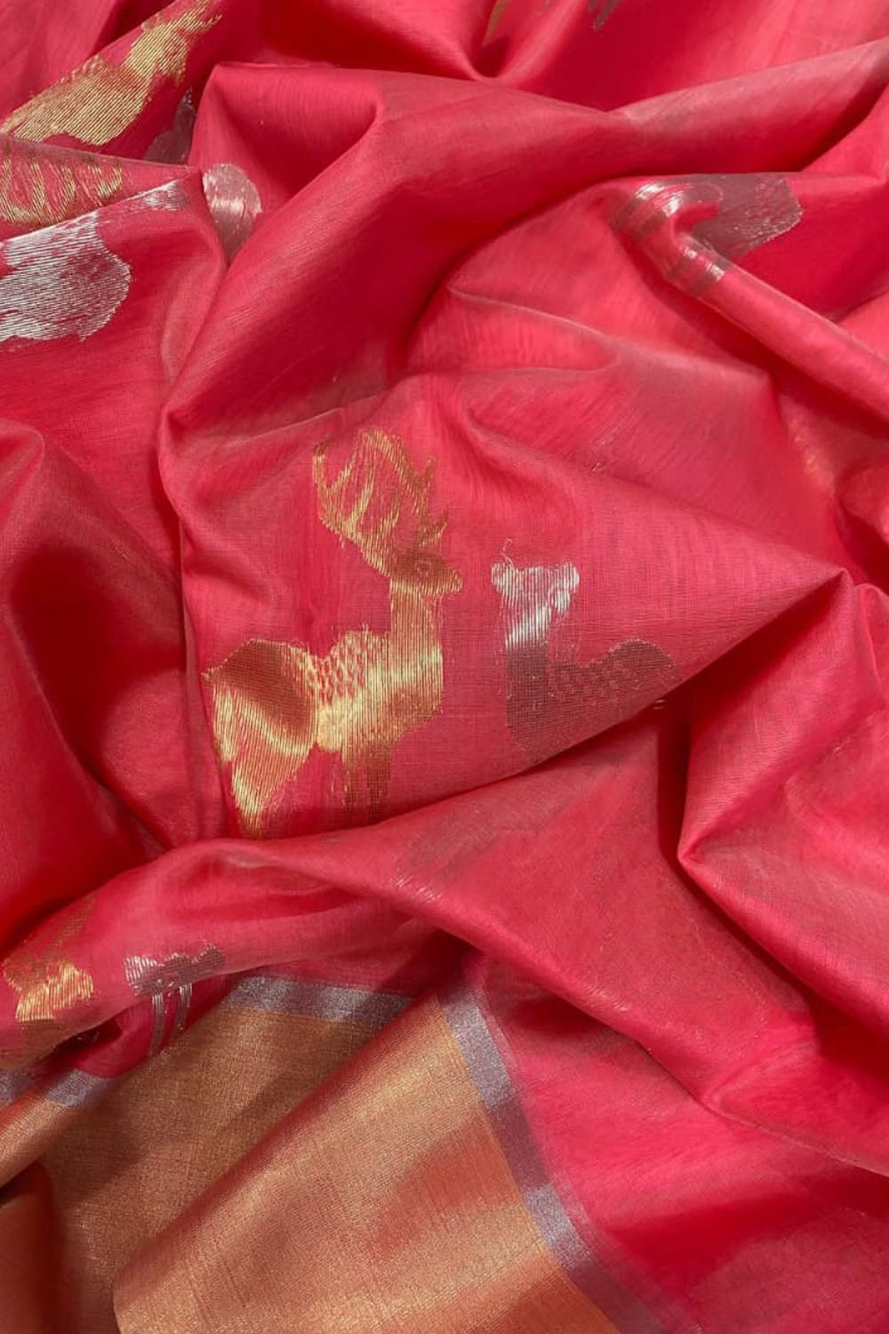 Elegant Pink Chanderi Handloom Silk Cotton Saree - Luxurion World