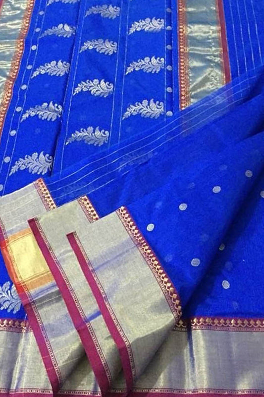 Elegant Blue Chanderi Handloom Silk Cotton Saree