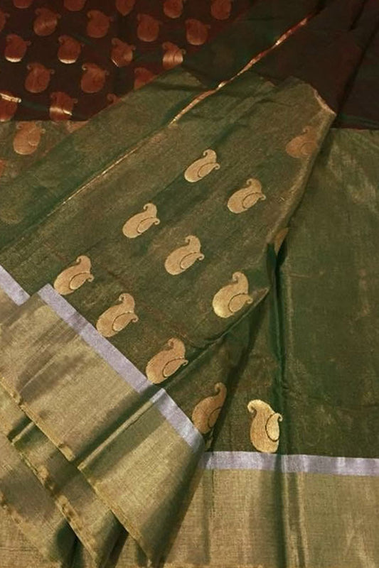 Exquisite Green Chanderi Handloom Silk Cotton Saree: A Timeless Masterpiece