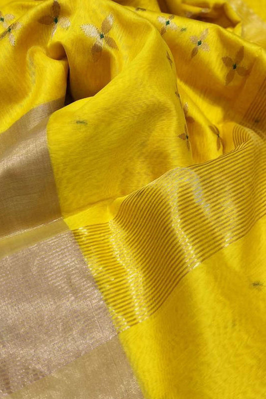 Stunning Yellow Chanderi Handloom Silk Cotton Saree: A Must-Have Ethnic Attire