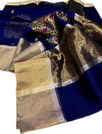 Exquisite Blue Chanderi Handloom Silk Cotton Saree: Timeless Elegance - Luxurion World