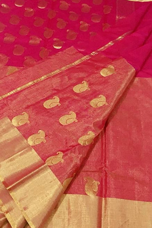 Elegant Pink Chanderi Handloom Silk Cotton Saree - Luxurion World