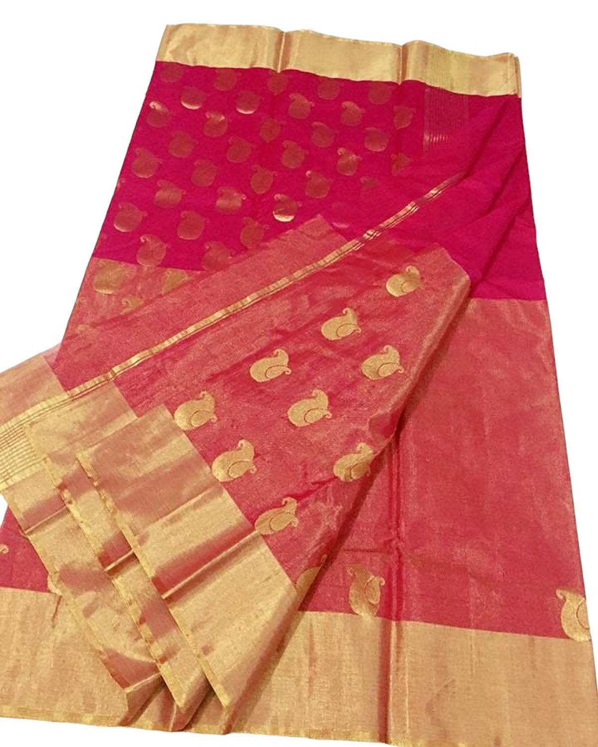 Elegant Pink Chanderi Handloom Silk Cotton Saree - Luxurion World