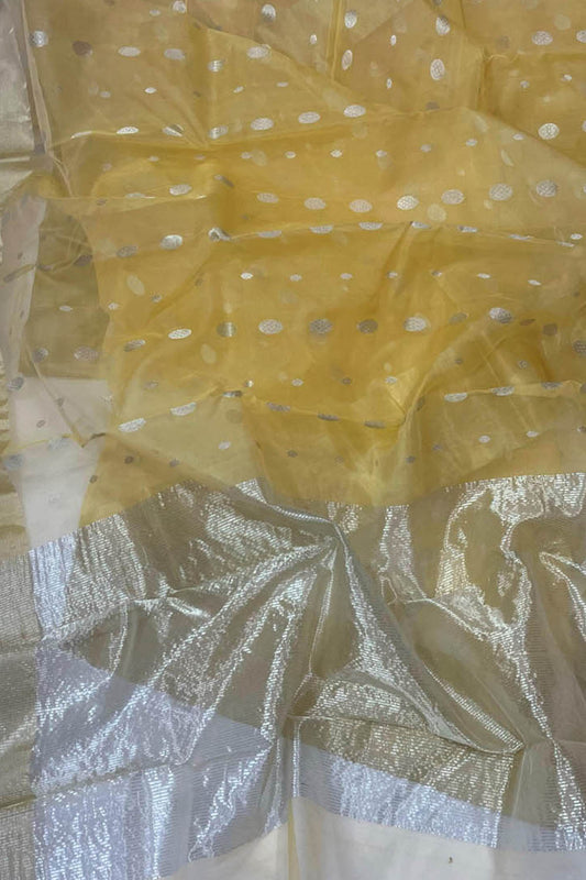 Yellow Chanderi Handloom Pure Katan Organza Silk Saree: A Radiant Masterpiece - Luxurion World