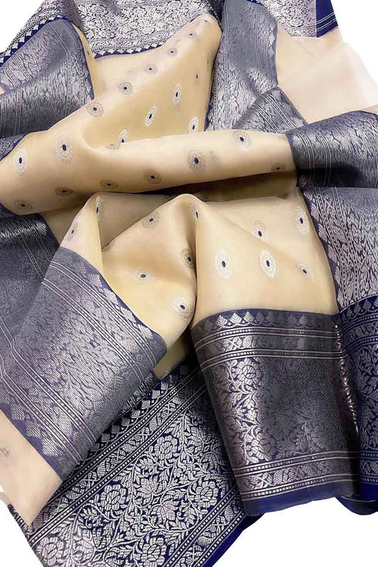 Elegant Pastel Chanderi Handloom Pure Katan Organza Silk Saree