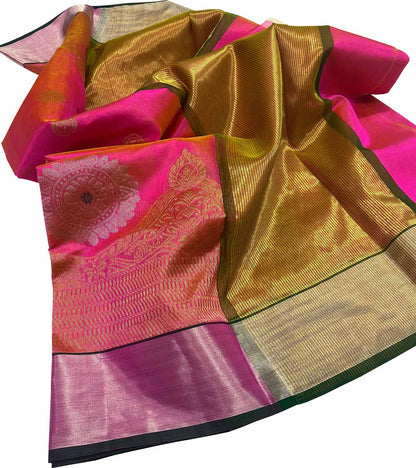 Elegant Pink Chanderi Handloom Pure Silk Saree - Luxurion World
