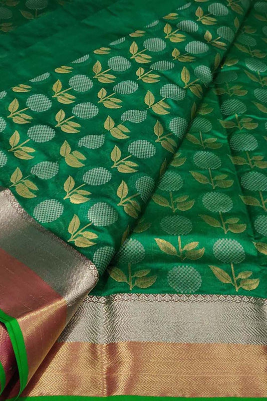 Exquisite Green Chanderi Handloom Pure Silk Saree: A Timeless Elegance