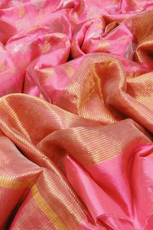 Elegant Pink Chanderi Handloom Pure Silk Saree