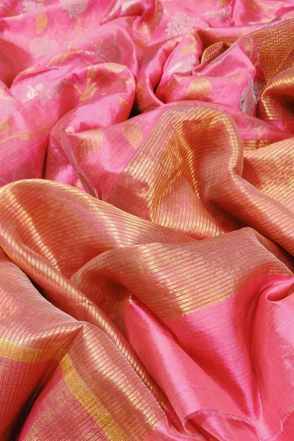 Elegant Pink Chanderi Handloom Pure Silk Saree - Luxurion World