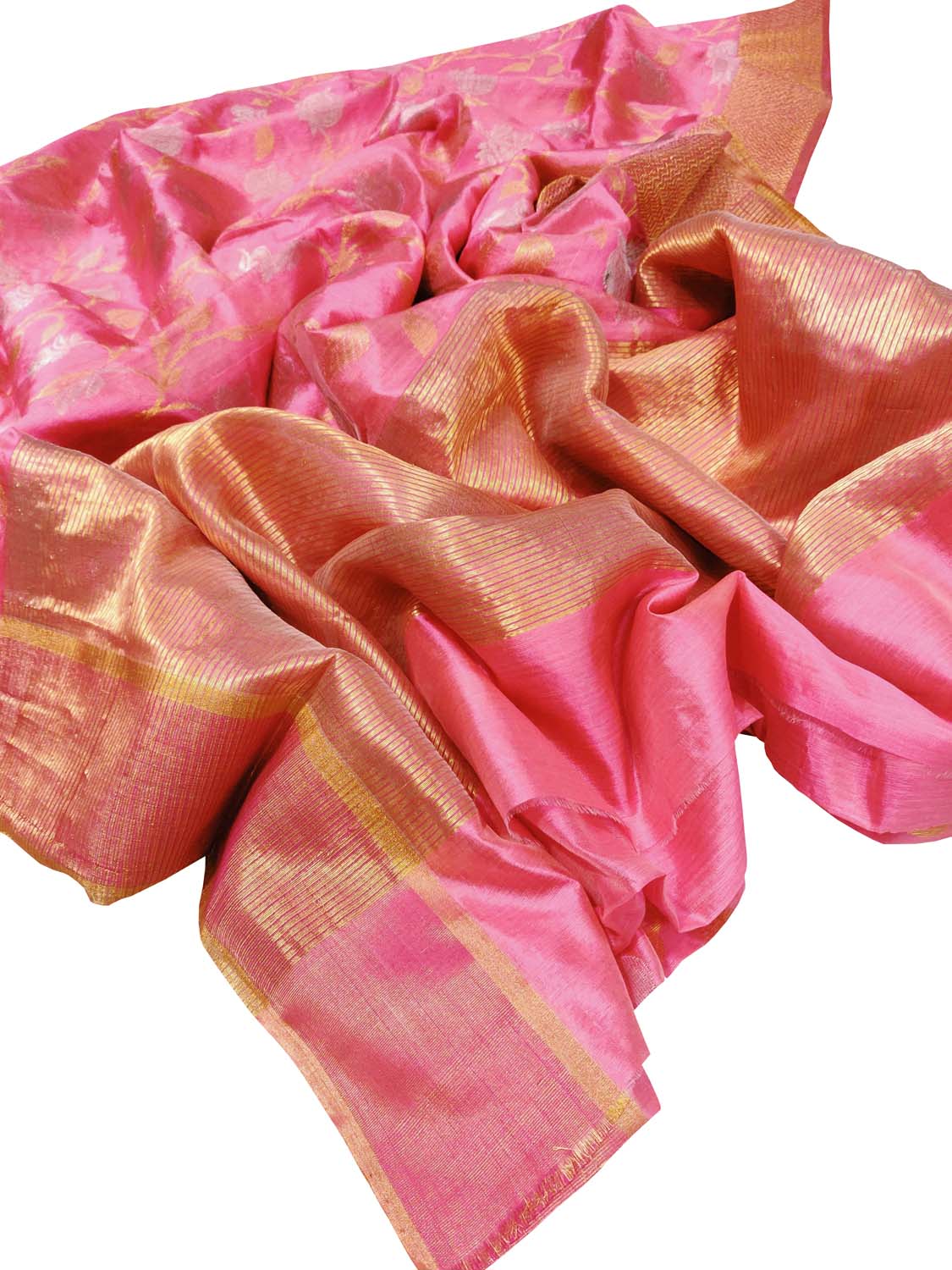 Elegant Pink Chanderi Handloom Pure Silk Saree - Luxurion World