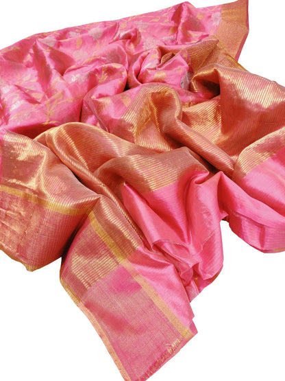 Elegant Pink Chanderi Handloom Pure Silk Saree - Luxurion World