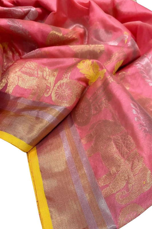 Elegant Pink Chanderi Handloom Pure Silk Saree: A Timeless Beauty