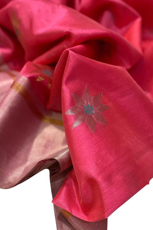 Elegant Pink Chanderi Handloom Silk Saree: A Timeless Classic