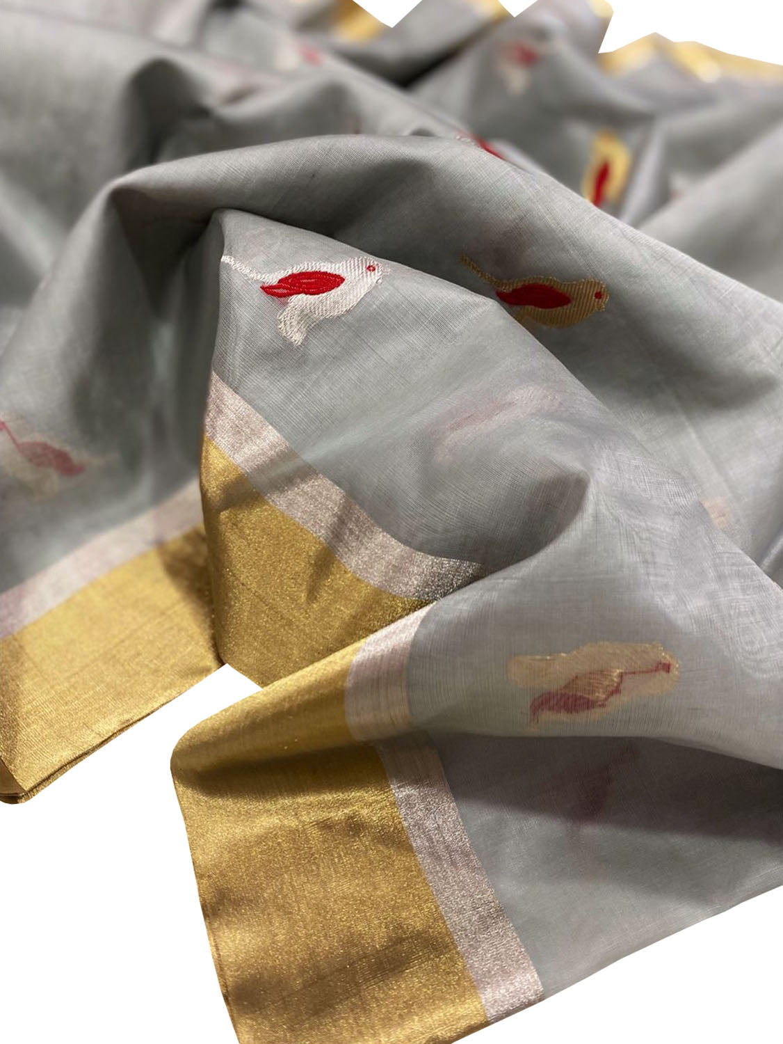 Elegant Grey Chanderi Handloom Pure Katan Organza Silk Saree - Luxurion World