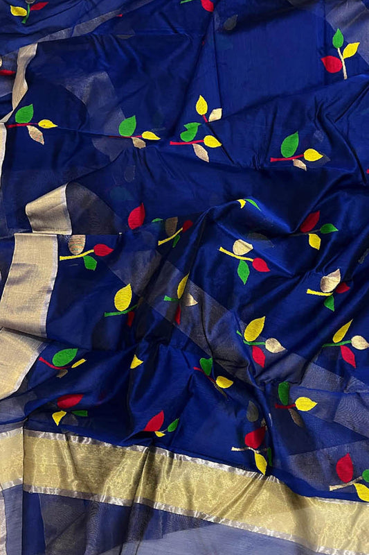Blue Chanderi Silk Cotton Saree: Handloom Elegance - Luxurion World