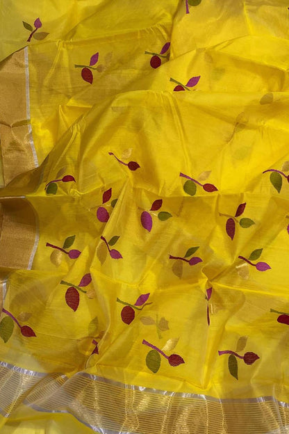 Stunning Yellow Chanderi Silk Cotton Saree - Luxurion World