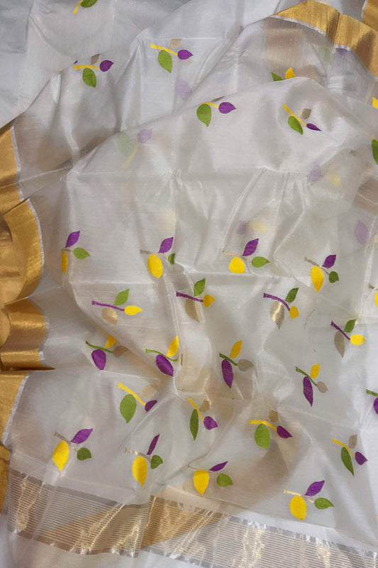 Elegant Off White Chanderi Silk Cotton Saree - Luxurion World