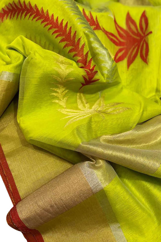 Ethically crafted Green Chanderi Silk Cotton Saree - Luxurion World