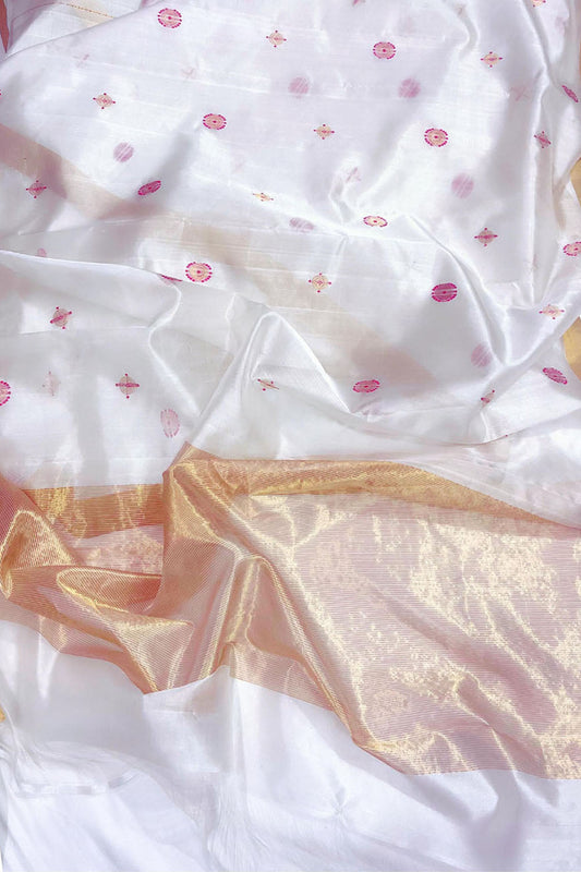 Elegant Off White Chanderi Pure Silk Saree - Luxurion World