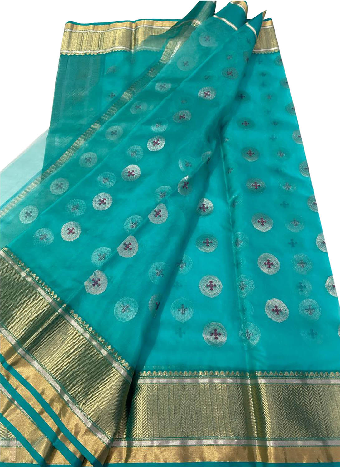 Elegant Blue Chanderi Handloom  Katan Organza Silk Saree - Luxurion World
