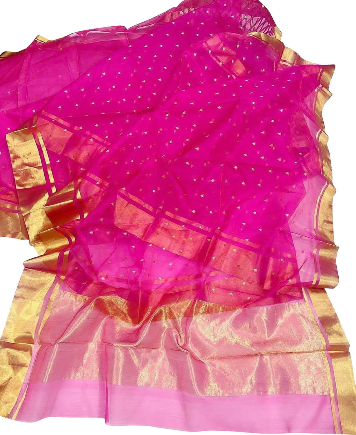 Elegant Pink Chanderi Handloom  Katan Organza Silk Saree - Luxurion World