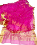 Elegant Pink Chanderi Handloom  Katan Organza Silk Saree - Luxurion World