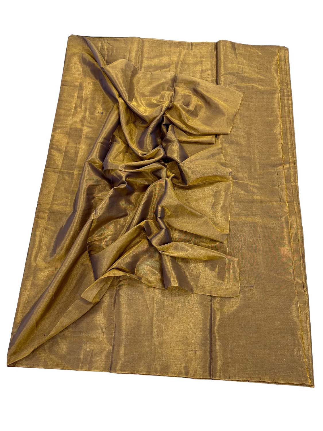 Golden Chanderi Handloom Plain Tissue Silk Saree - Luxurion World