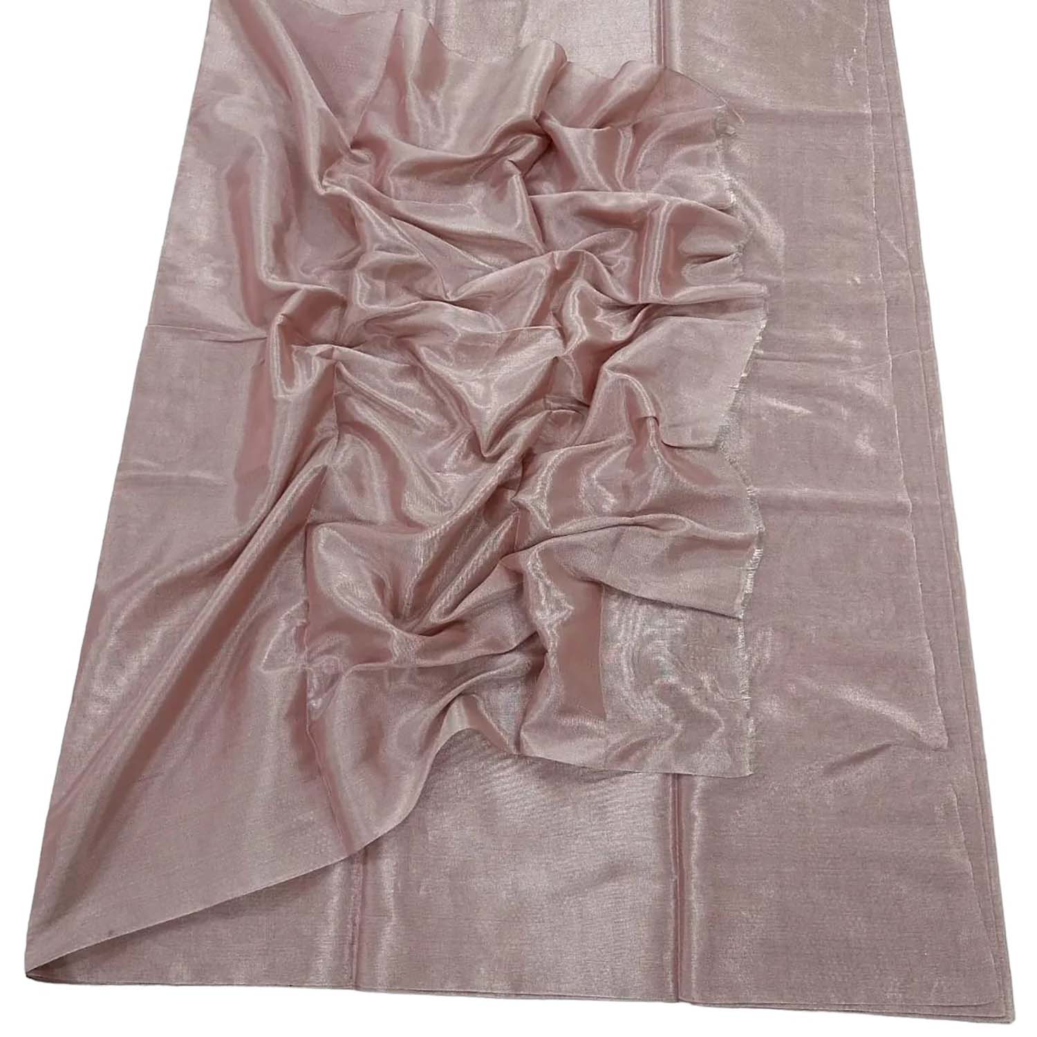 Pink Chanderi Handloom Plain Tissue Silk Saree - Luxurion World
