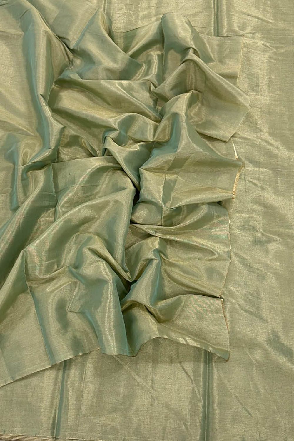 Green Chanderi Handloom Plain Tissue Silk Saree - Luxurion World