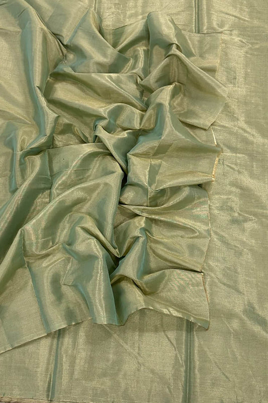 Green Chanderi Handloom Plain Tissue Silk Saree - Luxurion World