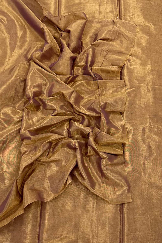 Golden Chanderi Handloom Plain Tissue Silk Saree - Luxurion World