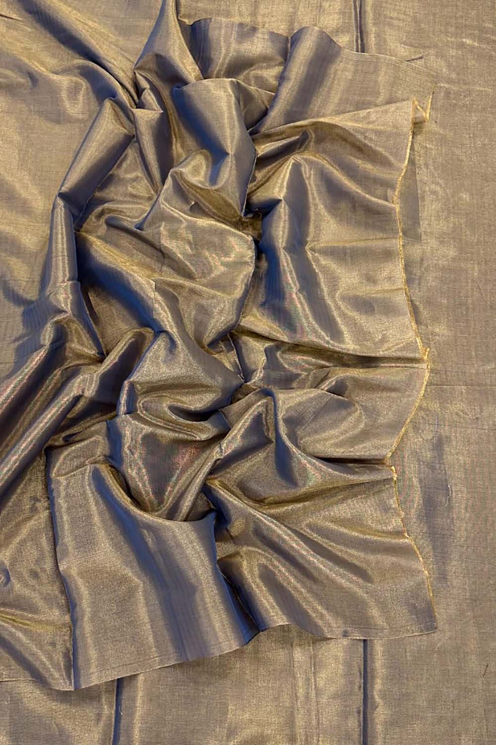 Golden Chanderi Handloom Plain Tissue Silk Saree - Luxurion World