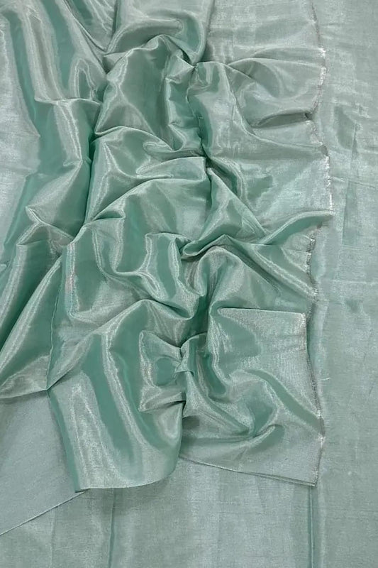 Blue Chanderi Handloom Plain Tissue Silk Saree