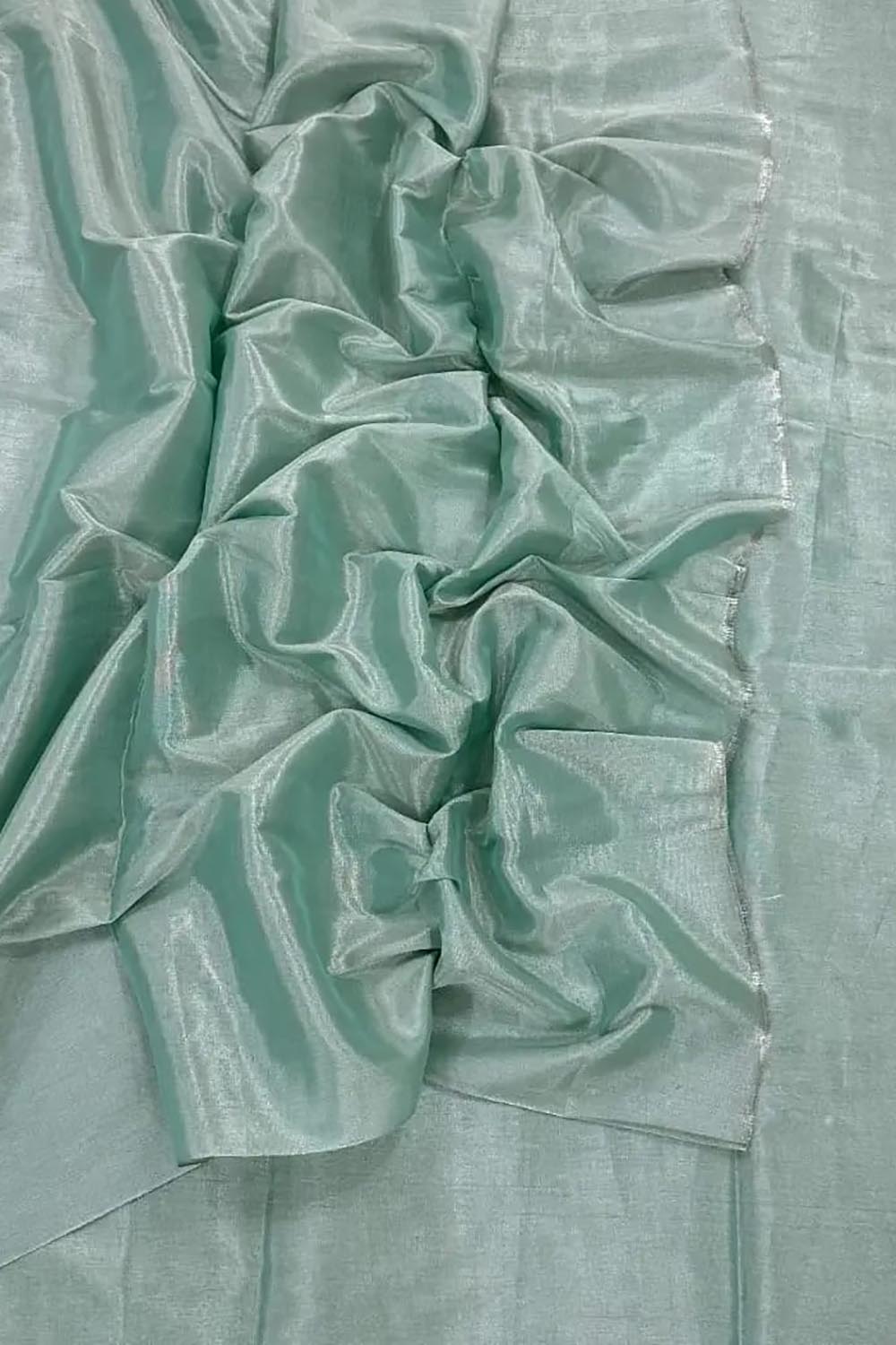 Blue Chanderi Handloom Plain Tissue Silk Saree - Luxurion World